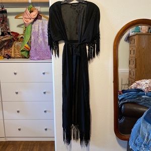 William B Sheer Black Floral Kimono